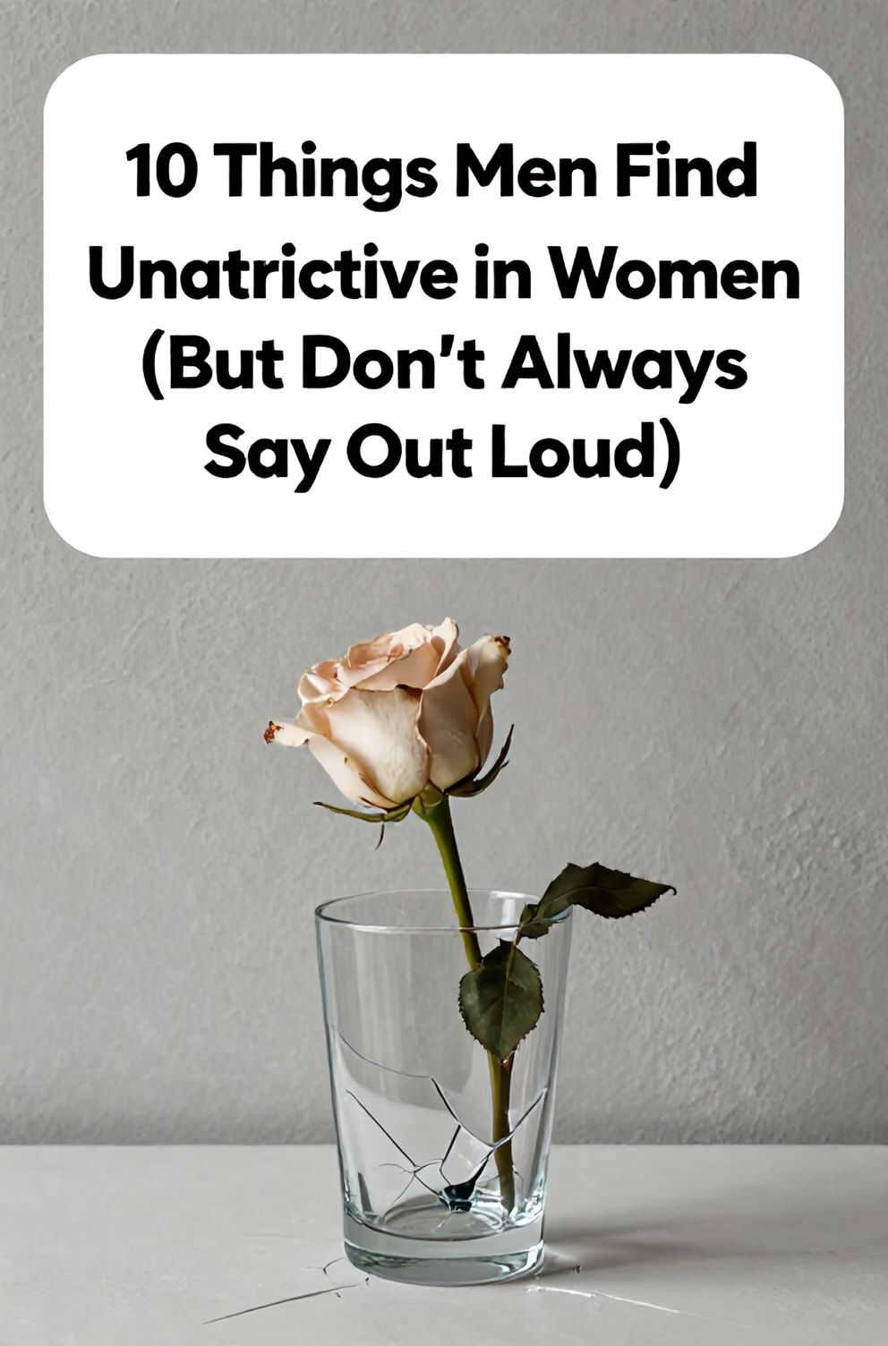 Bold%2C%20sharp%20text%20that%20says%20%E2%80%9C10%20Things%20Men%20Find%20Unattractive%20in%20Women%20%28But%20Don%E2%80%99t%20Always%20Say%20Out%20Loud%29%E2%80%9D.%20The%20text%20is%20placed%20at%20the%20top%20inside%20a%20white%2C%20rounded%20rectangular%20illustration%20box%20in%20negative%20space%2C%20beautiful%20Pinterest-style%20frame.%20Pinterest-style%20illustration%20showing%20a%20wilting%20rose%20next%20to%20a%20clear%20glass%20cracked%20at%20the%20base.%20Background%20of%20a%20monochromatic%20grey%20textured%20wall.%20Clean%2C%20minimal%20composition%2C%20cold%20neutral%20or%20warm%20neutral%20color%20palette