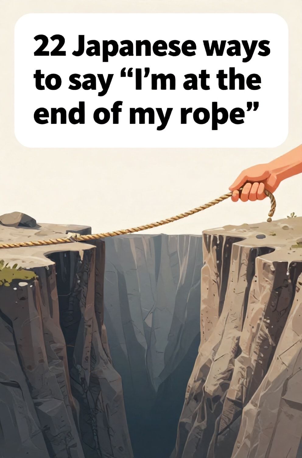 Bold%2C%20sharp%20text%20that%20says%20%E2%80%9C22%20Japanese%20ways%20to%20say%20%E2%80%9CI%E2%80%99m%20at%20the%20end%20of%20my%20rope%E2%80%9D%E2%80%9D.%20The%20text%20is%20placed%20at%20the%20top%20inside%20a%20white%2C%20rounded%20rectangular%20illustration%20box%20in%20negative%20space%2C%20beautiful%20Pinterest-style%20frame.%20Pinterest-style%20illustration%20showing%20the%20very%20last%20inch%20of%20a%20rope%20held%20in%20a%20hand.%20A%20sheer%20cliff%20edge%20overlooking%20a%20deep%2C%20shadowy%20chasm%20below.%20Clean%2C%20minimal%20composition%2C%20cold%20neutral%20or%20warm%20neutral%20color%20palette