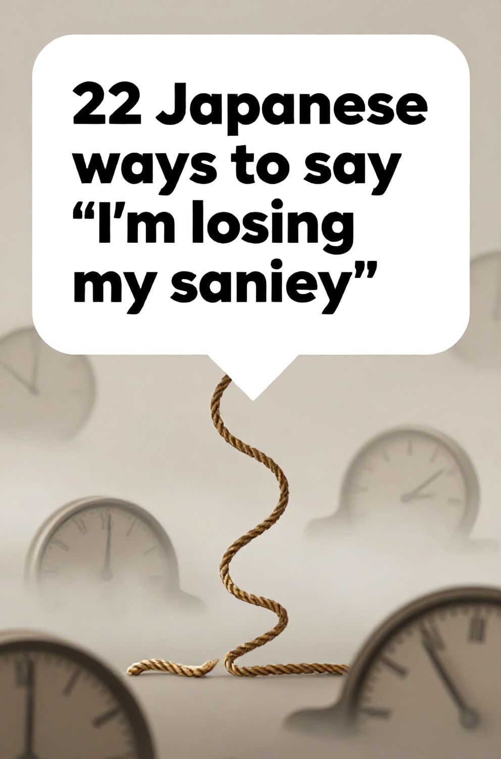 Bold%2C%20sharp%20text%20that%20says%20%E2%80%9C22%20Japanese%20ways%20to%20say%20%E2%80%9CI%E2%80%99m%20losing%20my%20sanity%E2%80%9D%E2%80%9D.%20The%20text%20is%20placed%20at%20the%20top%20inside%20a%20white%2C%20rounded%20rectangular%20illustration%20box%20in%20negative%20space%2C%20beautiful%20Pinterest-style%20frame.%20Pinterest-style%20illustration%20showing%20a%20fraying%20rope%20unraveling%20into%20strands.%20A%20hazy%2C%20distorted%20background%20of%20melting%20clock%20faces%20and%20fog.%20Clean%2C%20minimal%20composition%2C%20cold%20neutral%20or%20warm%20neutral%20color%20palette