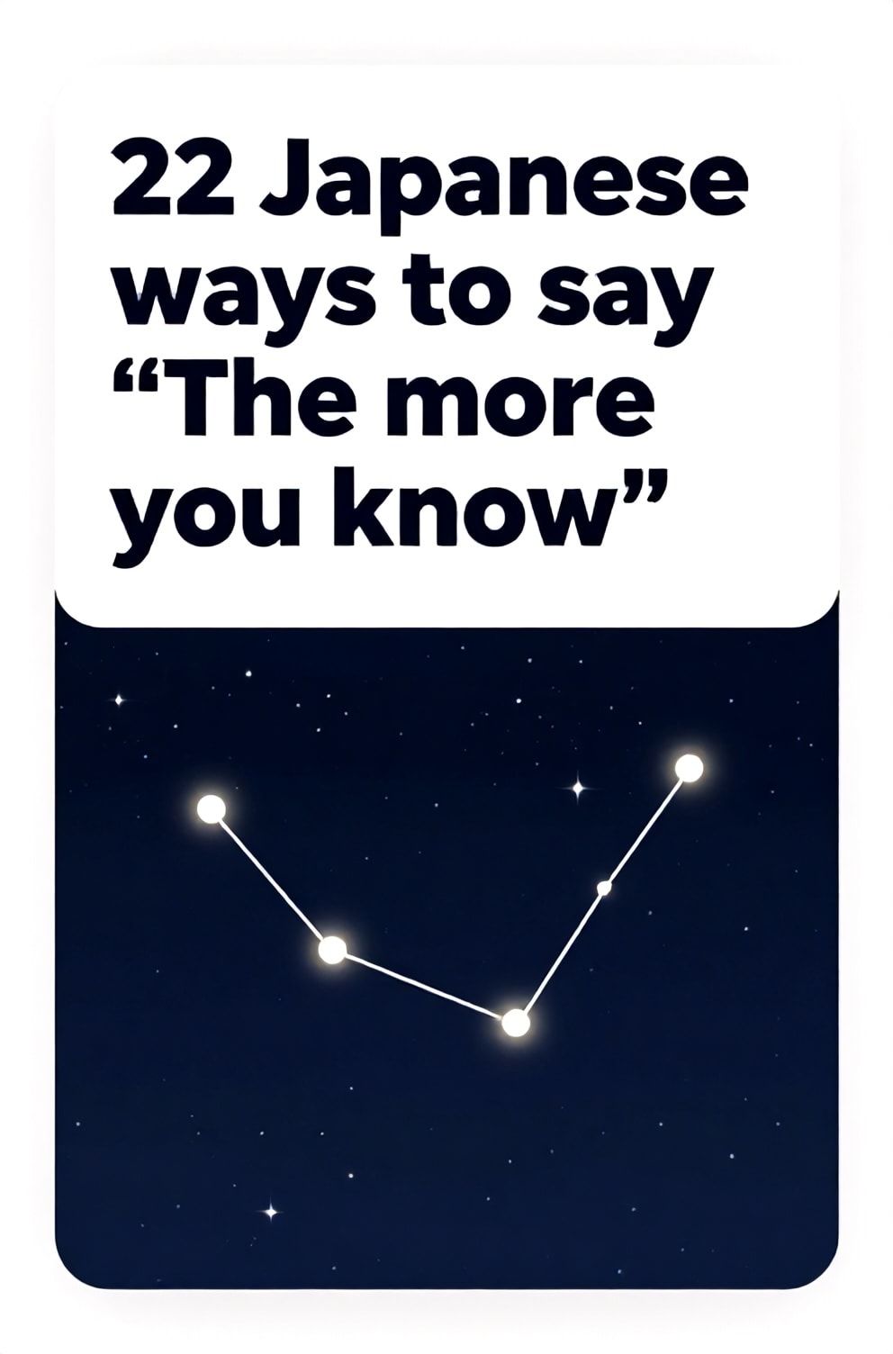 Bold%2C%20sharp%20text%20that%20says%20%E2%80%9C22%20Japanese%20ways%20to%20say%20%E2%80%9CThe%20more%20you%20know%E2%80%9D%E2%80%9D.%20The%20text%20is%20placed%20at%20the%20top%20inside%20a%20white%2C%20rounded%20rectangular%20illustration%20box%20in%20negative%20space%2C%20beautiful%20Pinterest-style%20frame.%20Pinterest-style%20illustration%20showing%20a%20constellation%20of%20glowing%20dots%20connecting%20into%20a%20shape.%20A%20deep%20indigo%20night%20sky%20filled%20with%20countless%20stars.%20Clean%2C%20minimal%20composition%2C%20cold%20neutral%20or%20warm%20neutral%20color%20palette