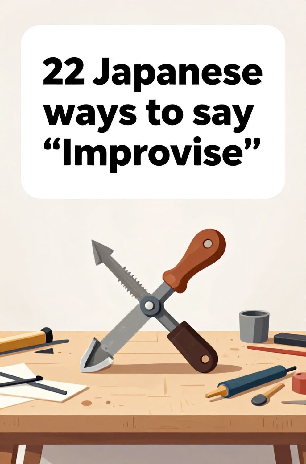 Bold%2C%20sharp%20text%20that%20says%20%E2%80%9C22%20Japanese%20ways%20to%20say%20%E2%80%9CImprovise%E2%80%9D%E2%80%9D.%20The%20text%20is%20placed%20at%20the%20top%20inside%20a%20white%2C%20rounded%20rectangular%20illustration%20box%20in%20negative%20space%2C%20beautiful%20Pinterest-style%20frame.%20Pinterest-style%20illustration%20showing%20a%20makeshift%20tool%20created%20from%20unlikely%20parts.%20A%20workshop%20table%20with%20scattered%20materials%20forming%20a%20new%20solution.%20Clean%2C%20minimal%20composition%2C%20cold%20neutral%20or%20warm%20neutral%20color%20palette