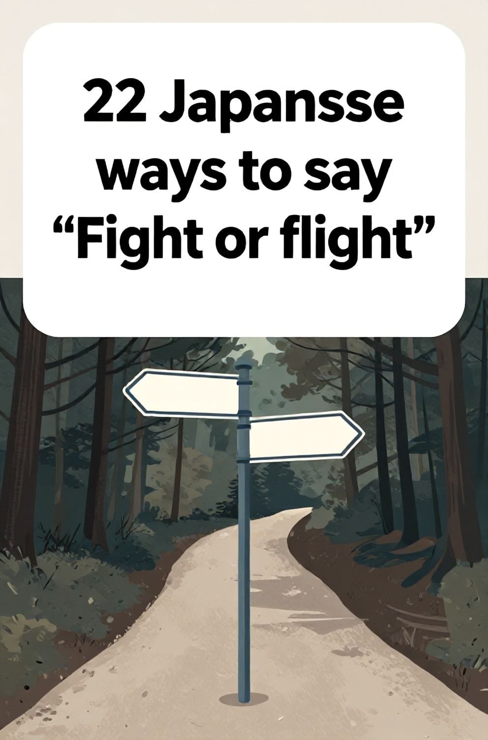 Bold%2C%20sharp%20text%20that%20says%20%E2%80%9C22%20Japanese%20ways%20to%20say%20%E2%80%9CFight%20or%20flight%E2%80%9D%E2%80%9D.%20The%20text%20is%20placed%20at%20the%20top%20inside%20a%20white%2C%20rounded%20rectangular%20illustration%20box%20in%20negative%20space%2C%20beautiful%20Pinterest-style%20frame.%20Pinterest-style%20illustration%20showing%20a%20crossroads%20sign%20pointing%20in%20two%20directions.%20A%20forest%20path%20splitting%20into%20light%20and%20shadow.%20Clean%2C%20minimal%20composition%2C%20cold%20neutral%20or%20warm%20neutral%20color%20palette